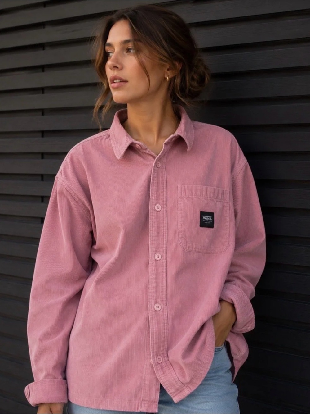 Vans Solo Scenario Pink Corduroy Shacket Oversized Button Up Shirt Jacket